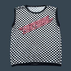 VTG Fastway Sleeveless T-Shirt Mens Small Black White Checkered 80s Tee